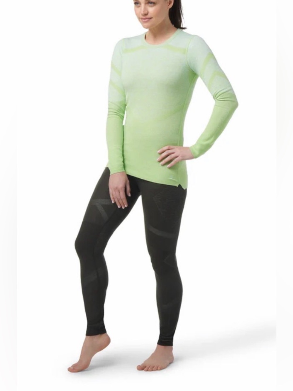 SMARTWOOL Women’s Sz M  Intraknit Thermal Merino Base Layer Pattern Crew Green
